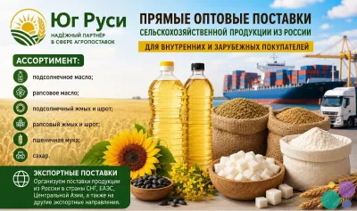 Сельхозпродукция оптом из России - масла, шрот, мука, сахар на экспорт